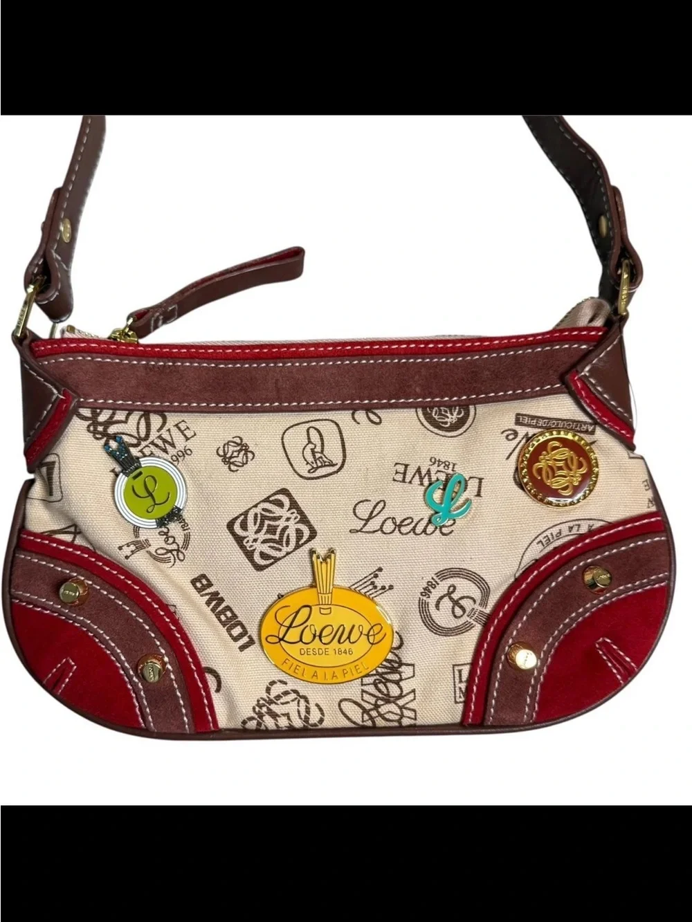 Loewe Red, Brown & Cream Shoulder Bag